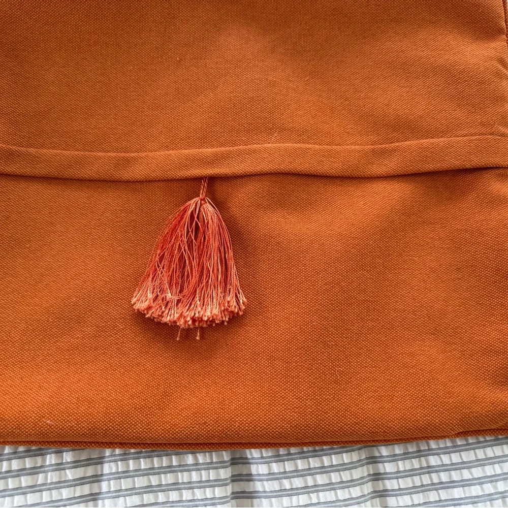 High-End Burnt Orange Linen Lumbar Pillow Cover 14x19 | Tassel Accent Luxe Decor